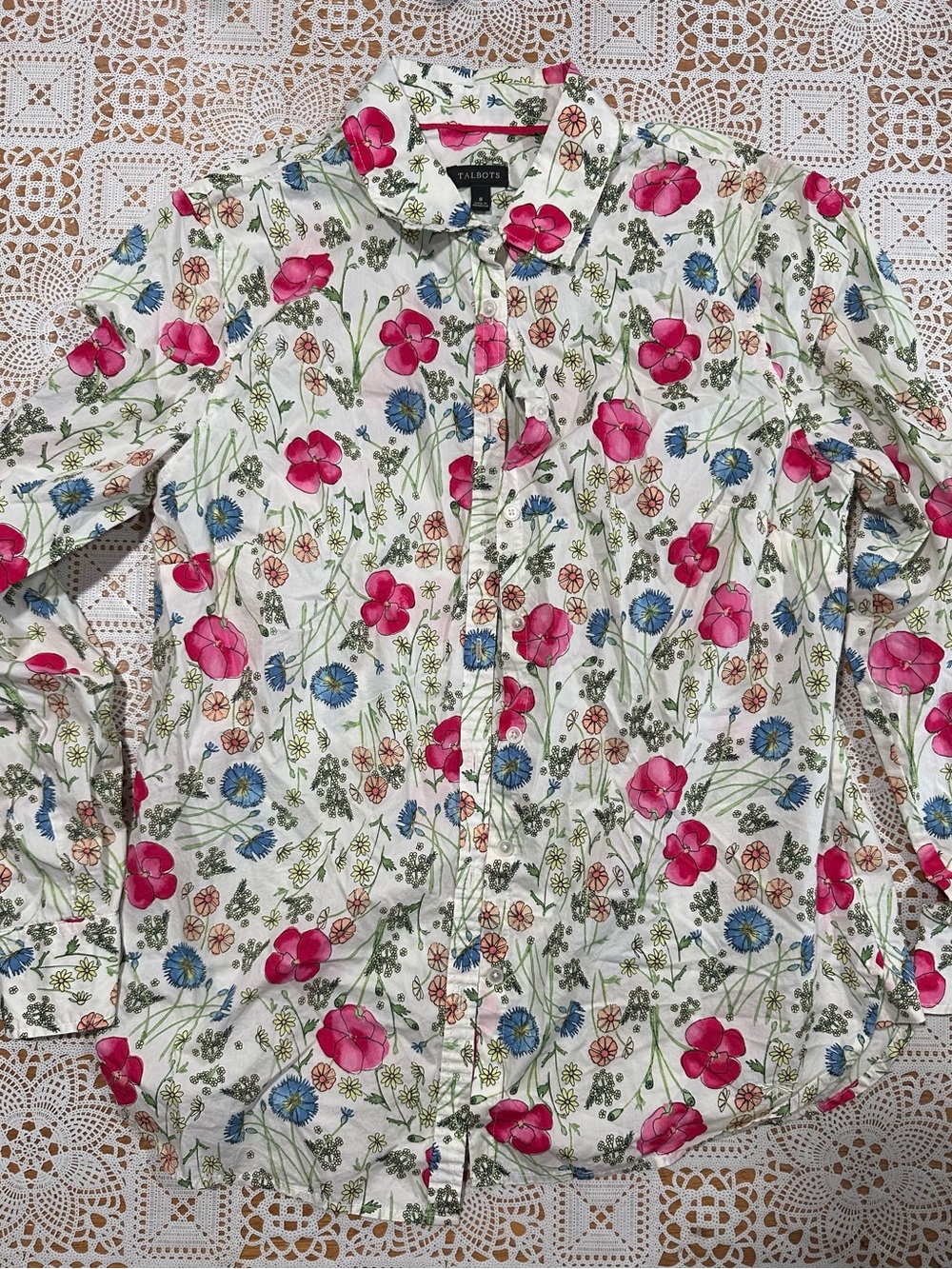 Talbots Floral Button Front Shirt Women’s Size 8 Cotton Poplin Top